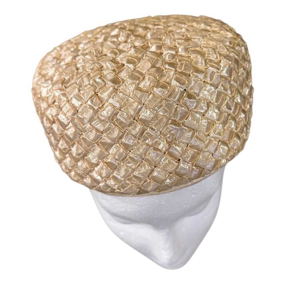 Straw pill box hat Mr .D Elegant Cream Woven Accent Hat